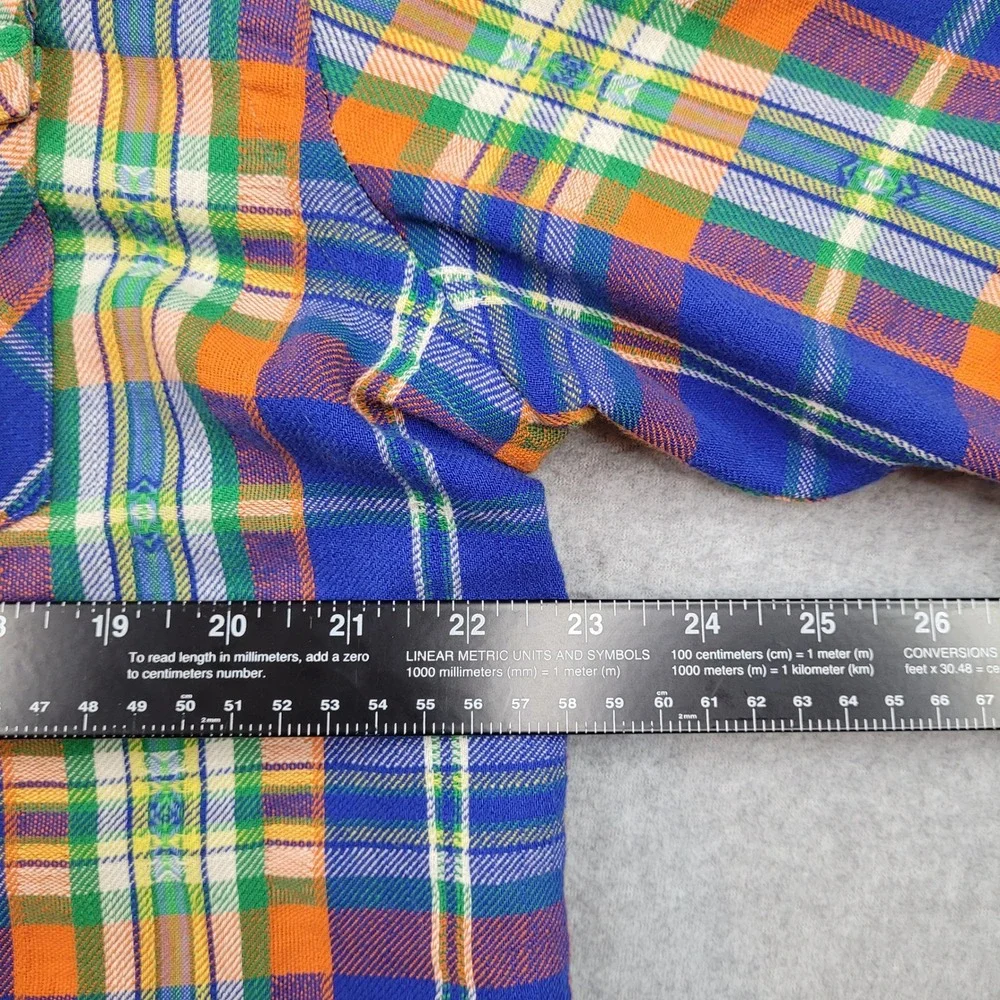 Polo Ralph Lauren Western Shirt Mens XL Blue Orange Plaid Pearl Snap Cotton